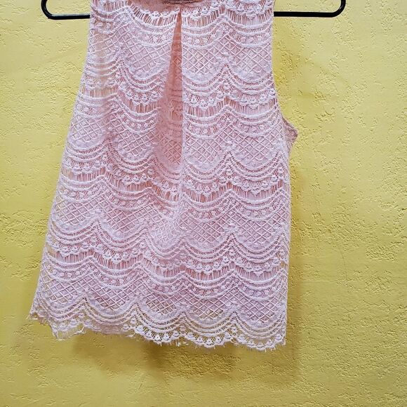 Haute monde blouse size small light pink lace tank sleeveless romantic rosette - Picture 10 of 10